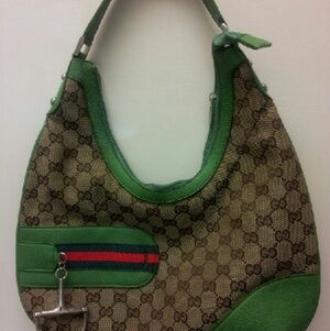 Monogram Hobo Bag with Green Trim